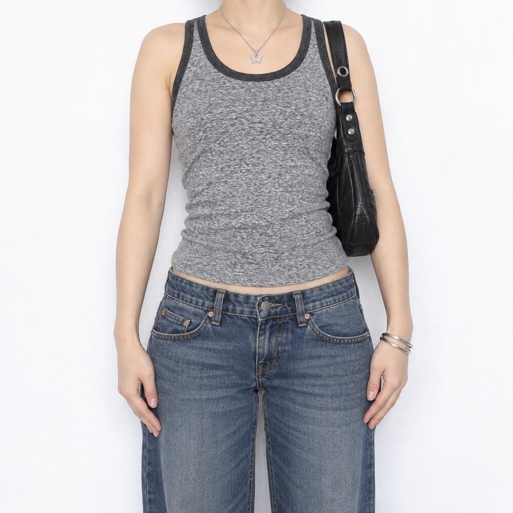 Gap Y2K Gray Heather Racerback Tank Top